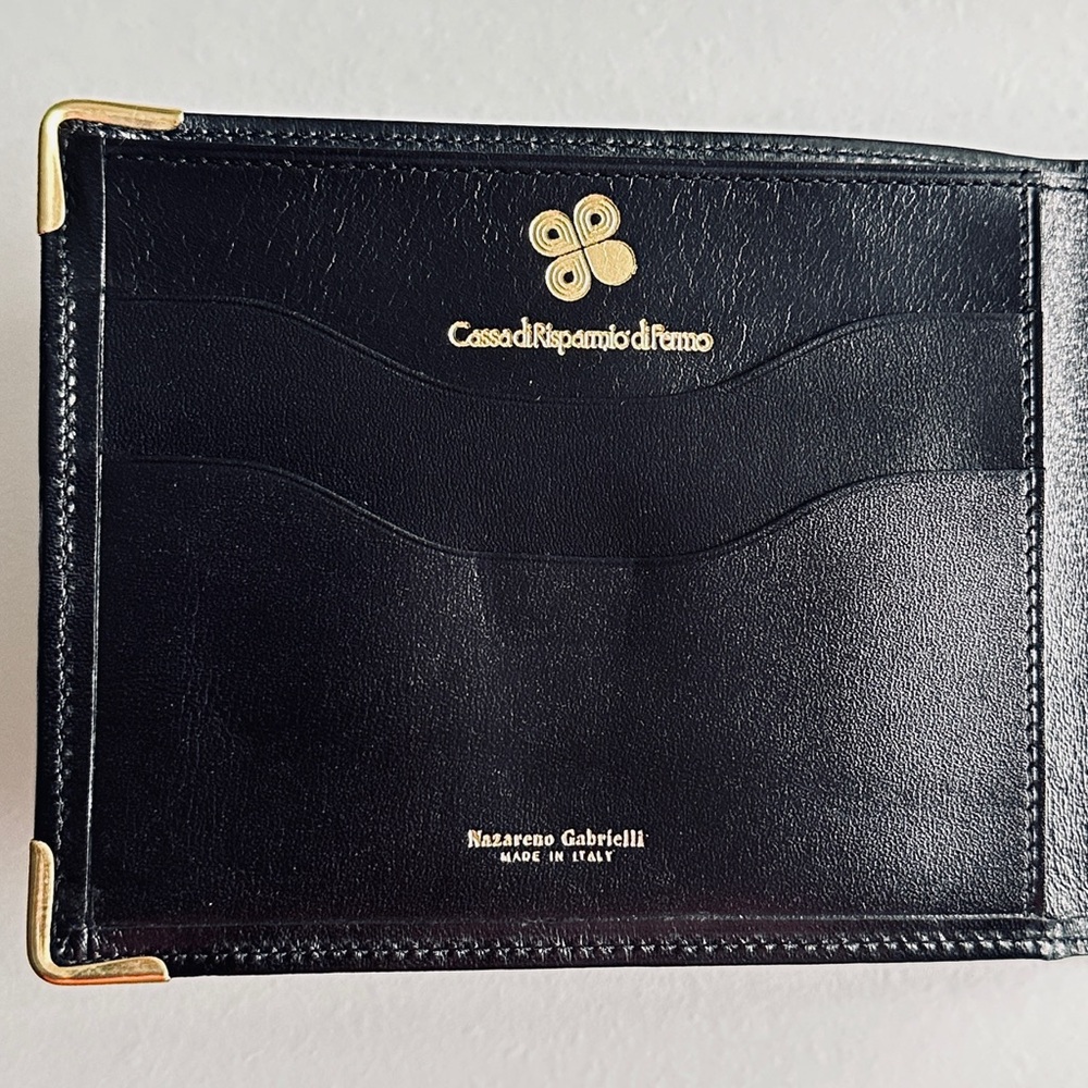 🇮🇹 NAZARENO GABRIELLI ~ MILAN UNOSEX BI- FOLD WALLET  CLASSY GOLD CORNER
